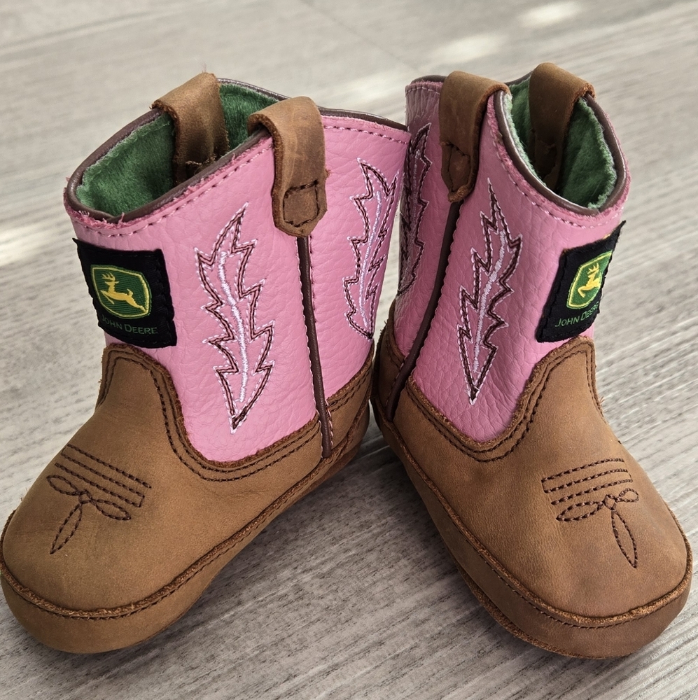 John Deere Kids Pink and Brown Boots